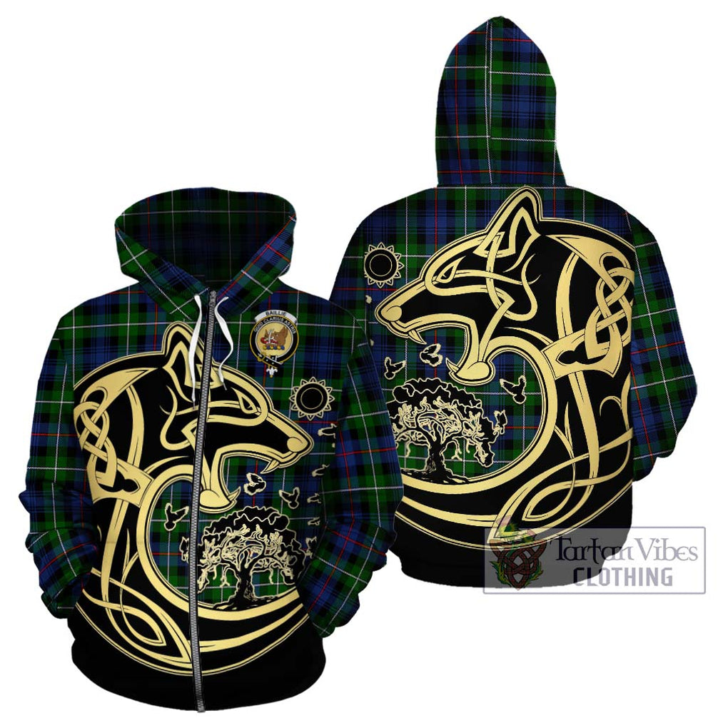 Baillie Tartan Hoodie with Family Crest Celtic Wolf Style - Tartan Vibes Clothing