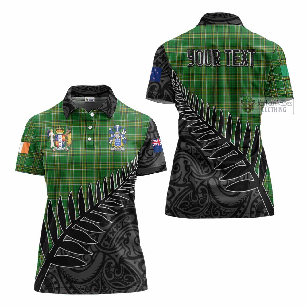 Tartan Vibes Clothing Baillie Irish Clan Tartan Women's Polo Shirt with Coat of Arms New Zealand Silver Fern Half Style