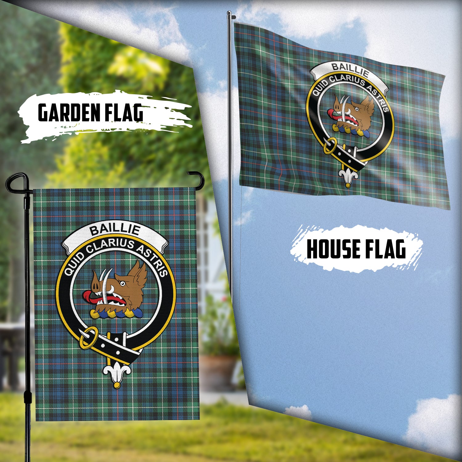 Baillie Ancient Tartan Flag with Family Crest Garden Flag (Vertical) - Tartan Vibes Clothing