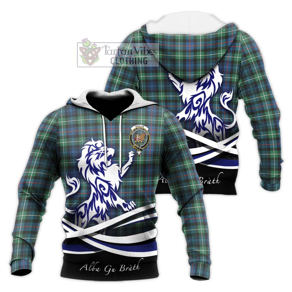 Baillie Ancient Tartan Knitted Hoodie with Alba Gu Brath Regal Lion Emblem Unisex Knitted Pullover Hoodie - Tartanvibesclothing Shop