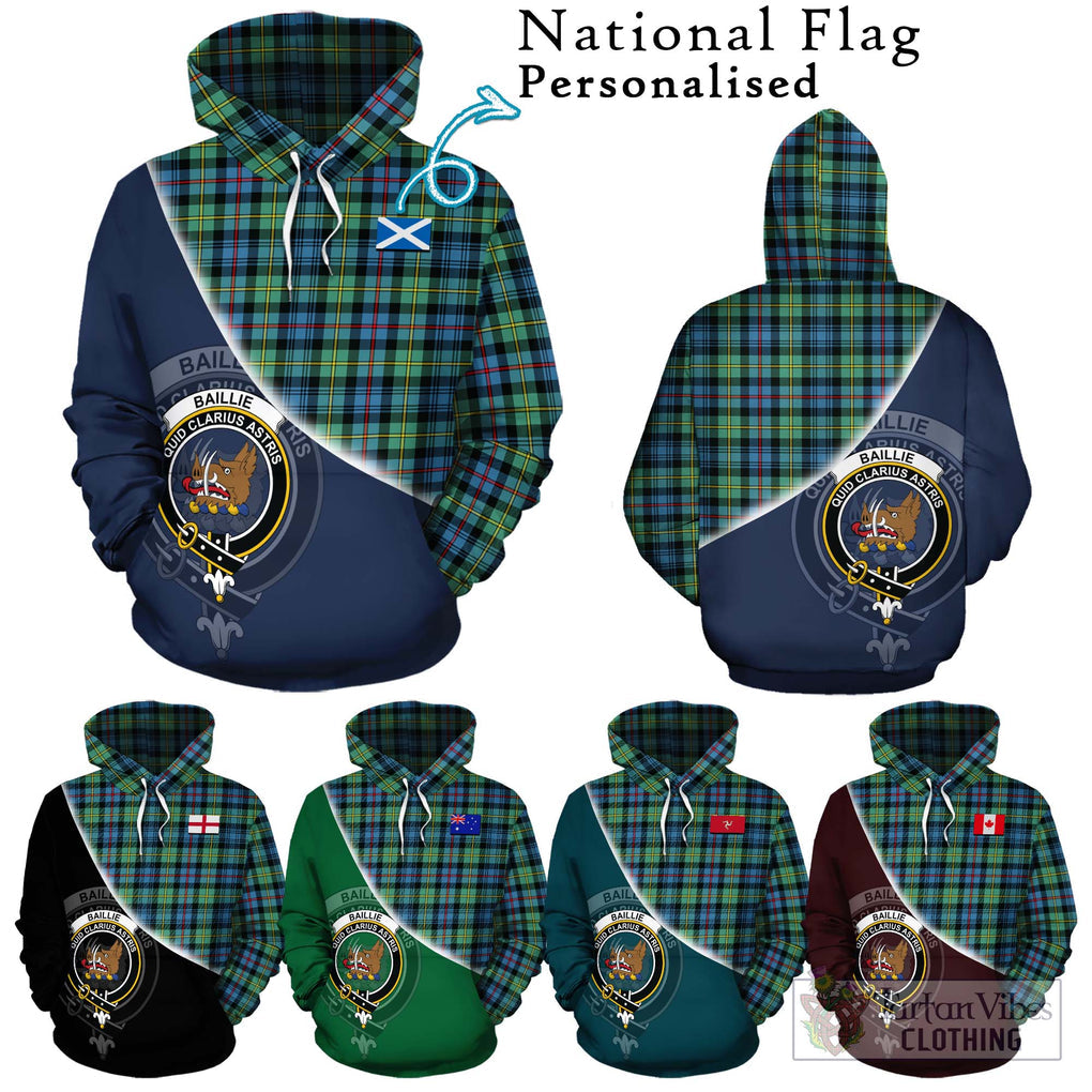 Baillie Ancient Tartan Hoodie with Personalised National Flag and Family Crest Half Style Zip Hoodie - Tartanvibesclothing Shop