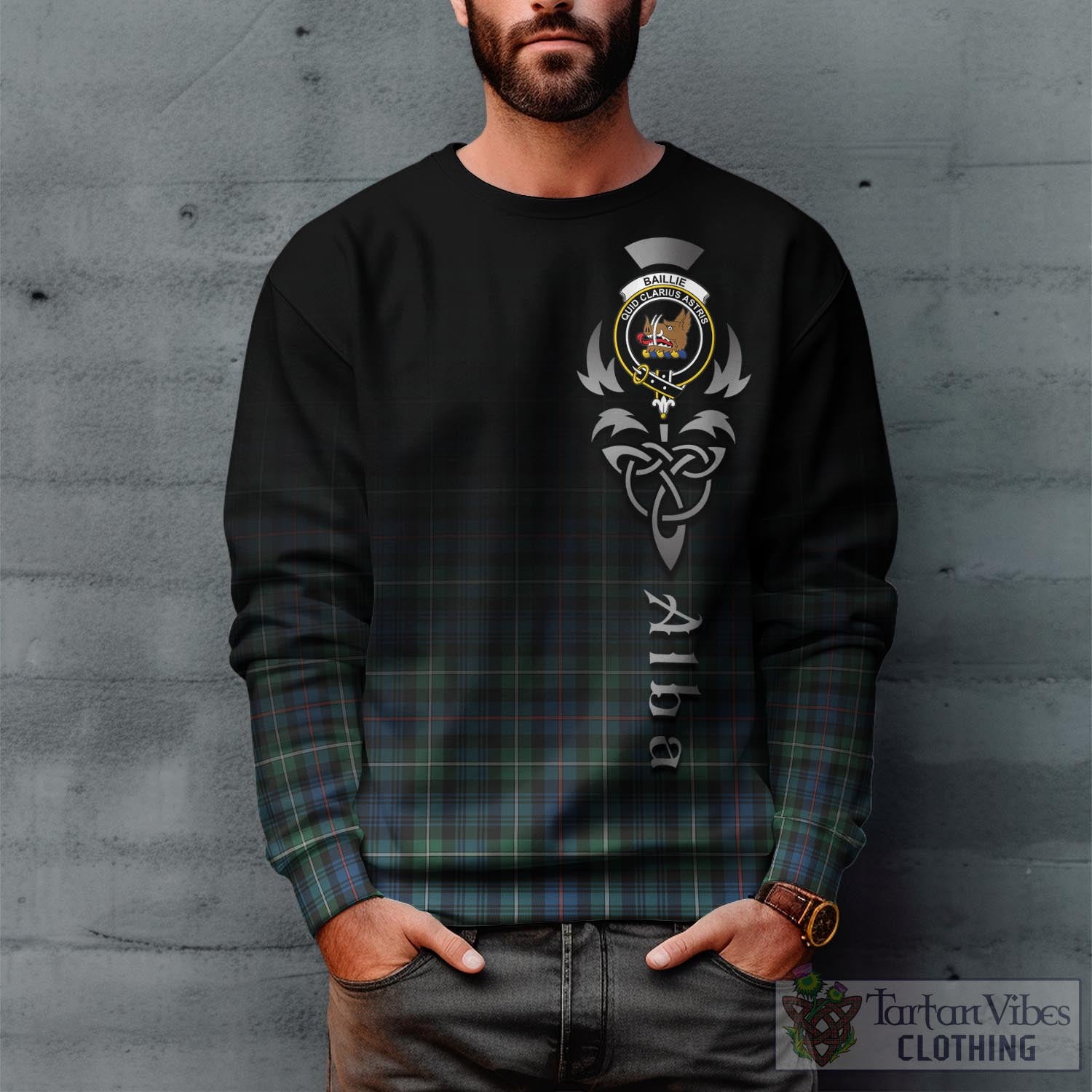 Tartan Vibes Clothing Baillie Ancient Tartan Sweatshirt Featuring Alba Gu Brath Family Crest Celtic Inspired