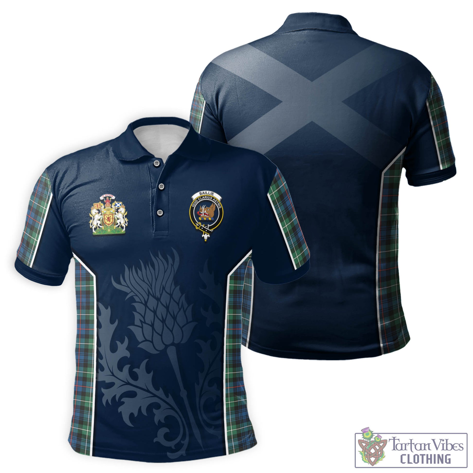 Tartan Vibes Clothing Baillie Ancient Tartan Men's Polo Shirt with Family Crest and Scottish Thistle Vibes Sport Style