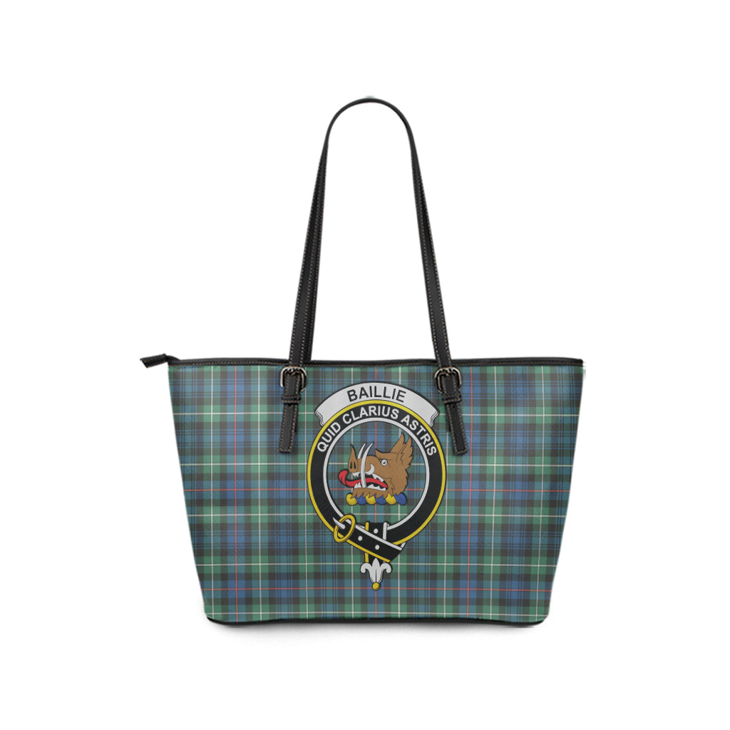 Baillie Ancient Tartan Leather Tote Bag with Family Crest - Tartanvibesclothing