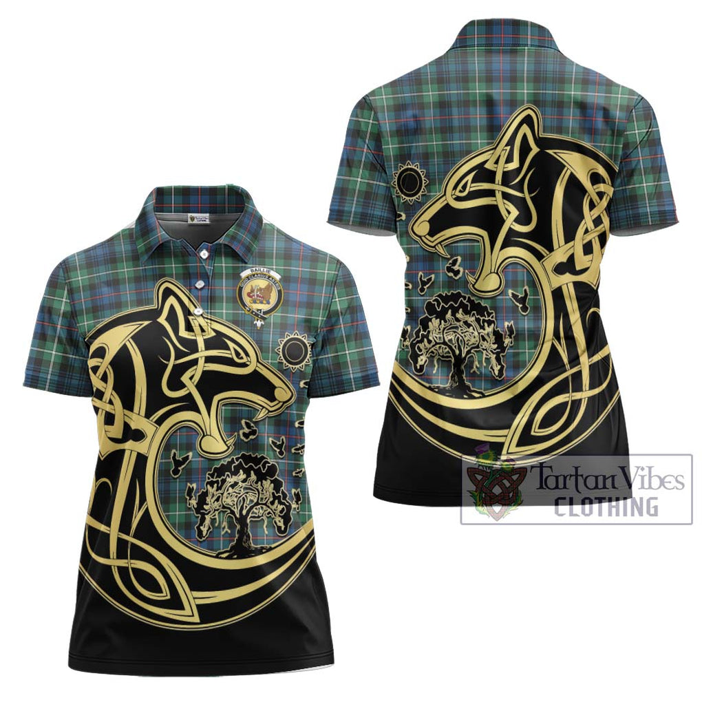 Baillie Ancient Tartan Women's Polo Shirt with Family Crest Celtic Wolf Style Women - Tartanvibesclothing Shop