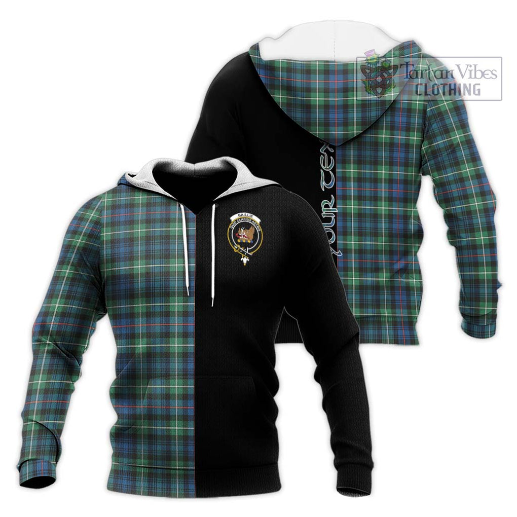 Baillie Ancient Tartan Knitted Hoodie with Family Crest and Half Of Me Style Unisex Knitted Pullover Hoodie - Tartanvibesclothing Shop