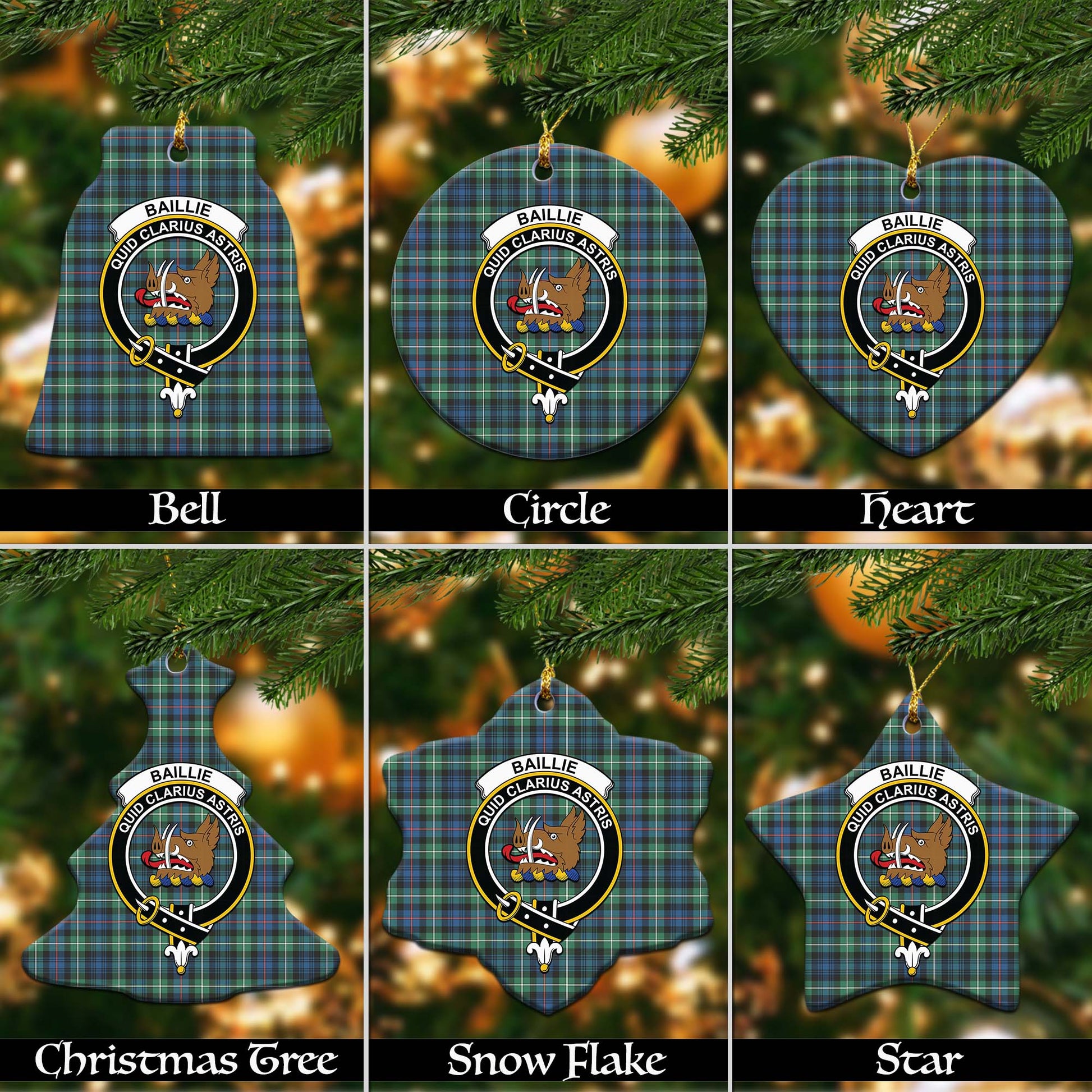 Baillie Ancient Tartan Christmas Ornaments with Family Crest Ceramic Bell Pack 1: ornament * 1 piece - Tartanvibesclothing