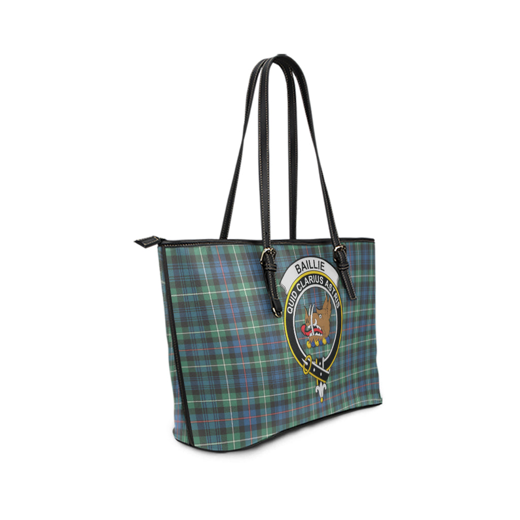 Baillie Ancient Tartan Leather Tote Bag with Family Crest - Tartanvibesclothing