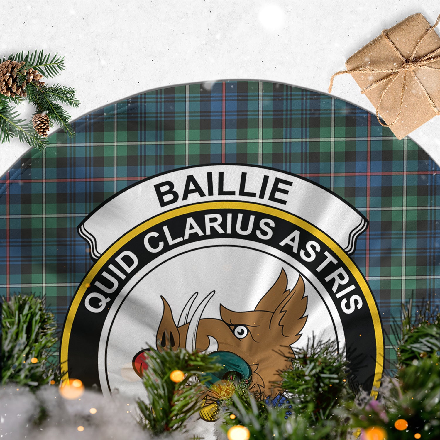 Baillie Ancient Tartan Christmas Tree Skirt with Family Crest - Tartanvibesclothing