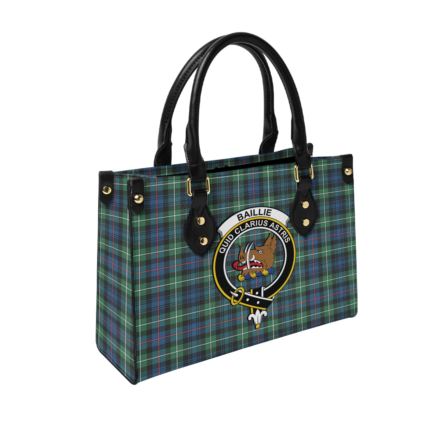 Baillie Ancient Tartan Leather Bag with Family Crest - Tartanvibesclothing