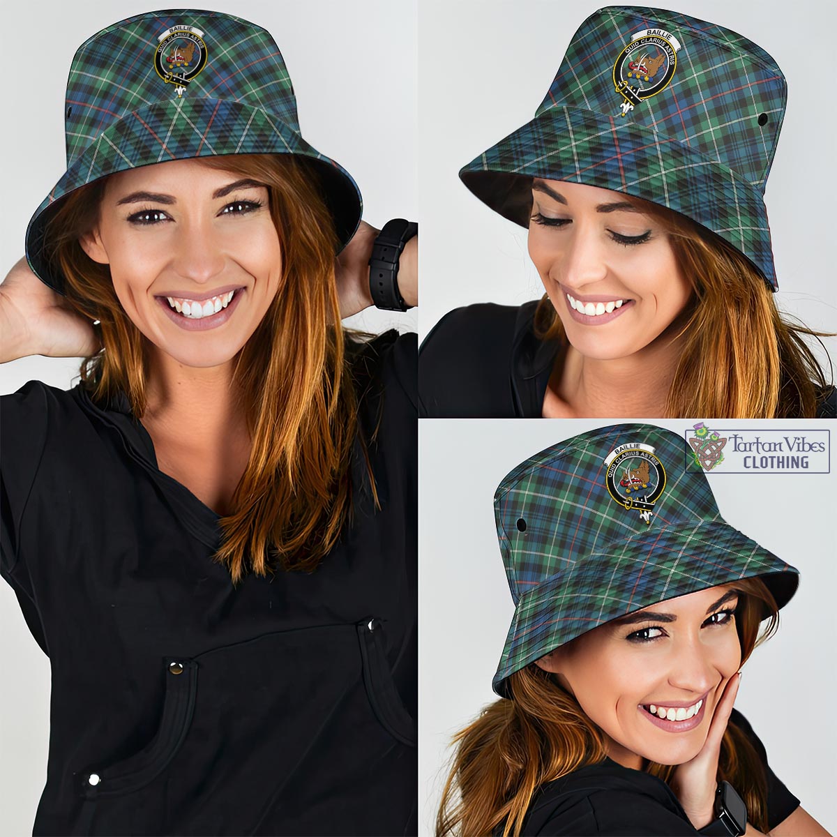 Tartan Vibes Clothing Baillie Ancient Tartan Bucket Hat with Family Crest