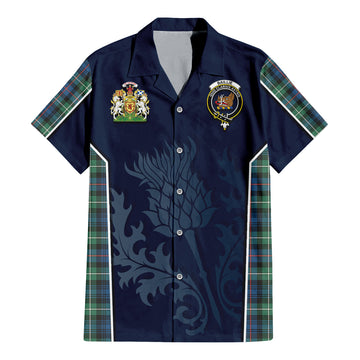 Baillie Ancient Tartan Short Sleeve Button Up Shirt with Family Crest and Scottish Thistle Vibes Sport Style