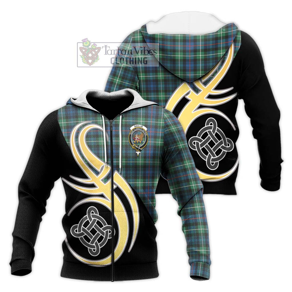 Baillie Ancient Tartan Knitted Hoodie with Family Crest and Celtic Symbol Style Unisex Knitted Zip Hoodie - Tartan Vibes Clothing