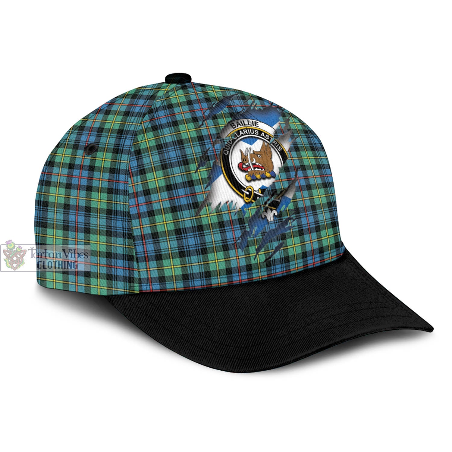 Tartan Vibes Clothing Baillie Ancient Tartan Classic Cap with Family Crest In Me Style