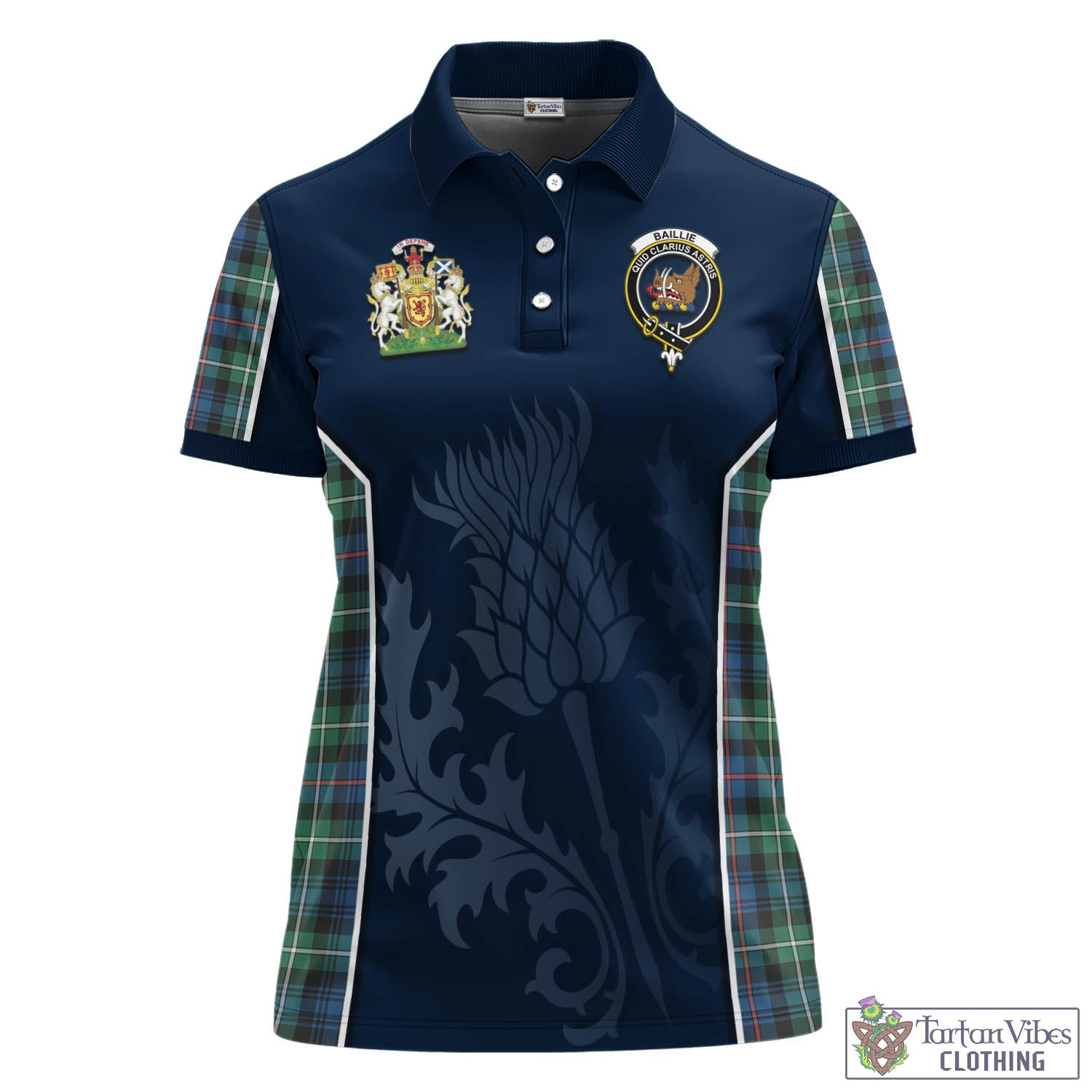 Tartan Vibes Clothing Baillie Ancient Tartan Women's Polo Shirt with Family Crest and Scottish Thistle Vibes Sport Style