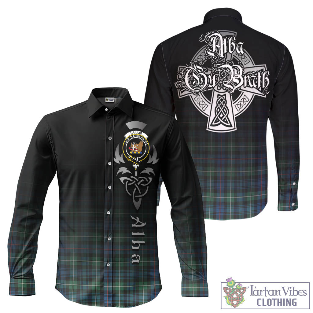 Tartan Vibes Clothing Baillie Ancient Tartan Long Sleeve Button Up Featuring Alba Gu Brath Family Crest Celtic Inspired