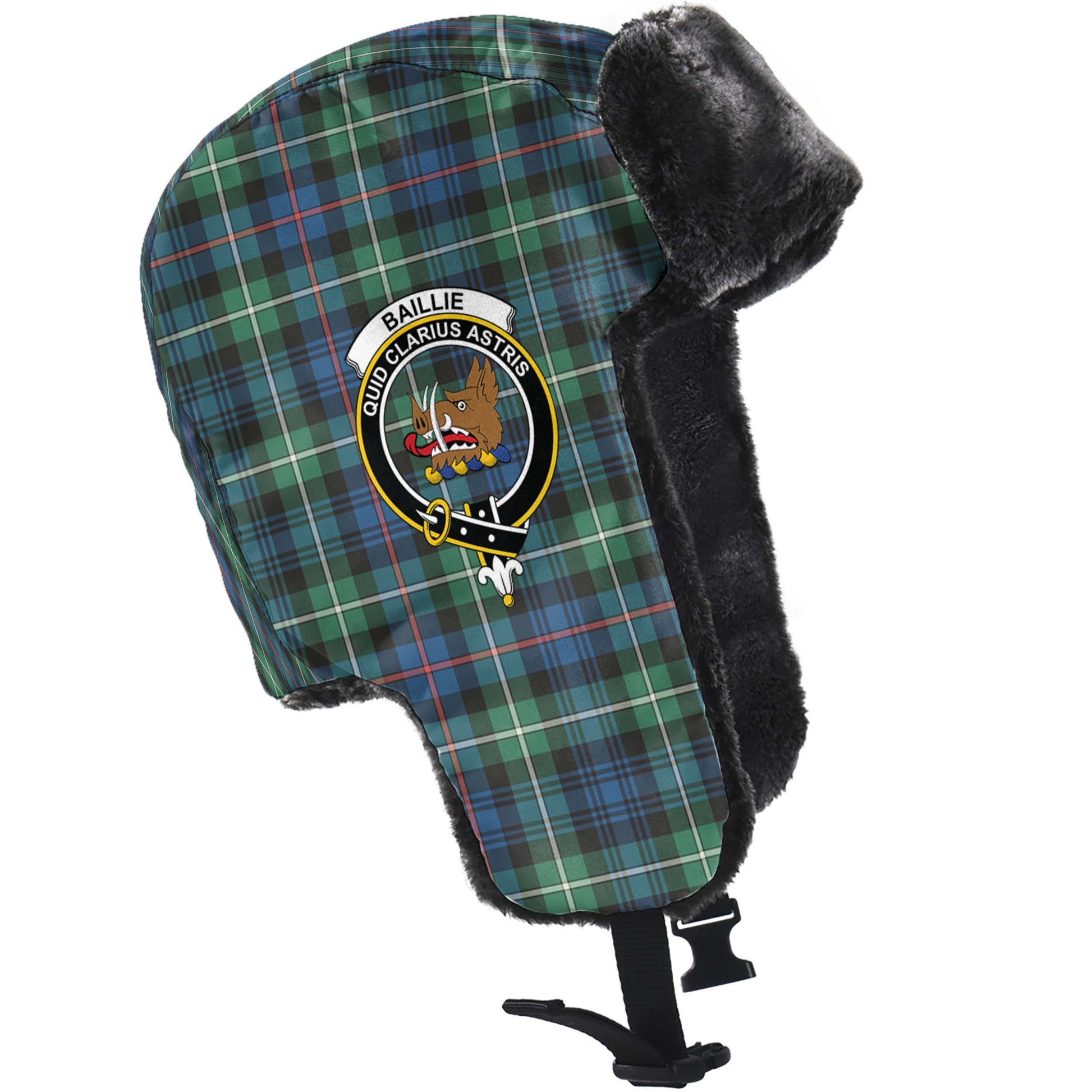 Baillie Ancient Tartan Winter Trapper Hat with Family Crest - Tartanvibesclothing