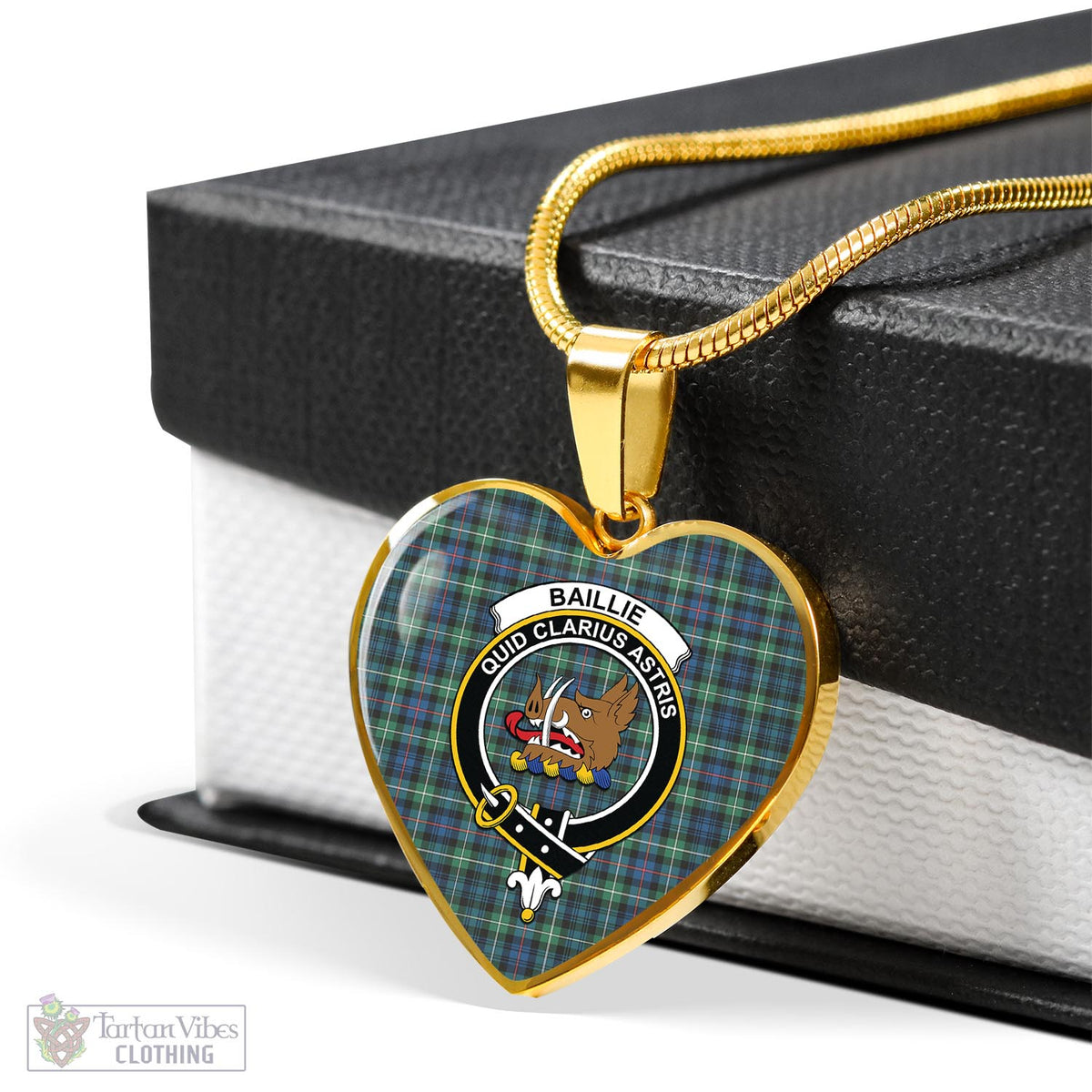 Baillie Ancient Tartan Heart Necklace with Family Crest - Tartan Vibes Clothing