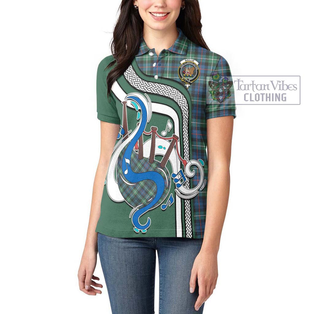 Baillie Ancient Tartan Women's Polo Shirt with Epic Bagpipe Style - Tartanvibesclothing Shop