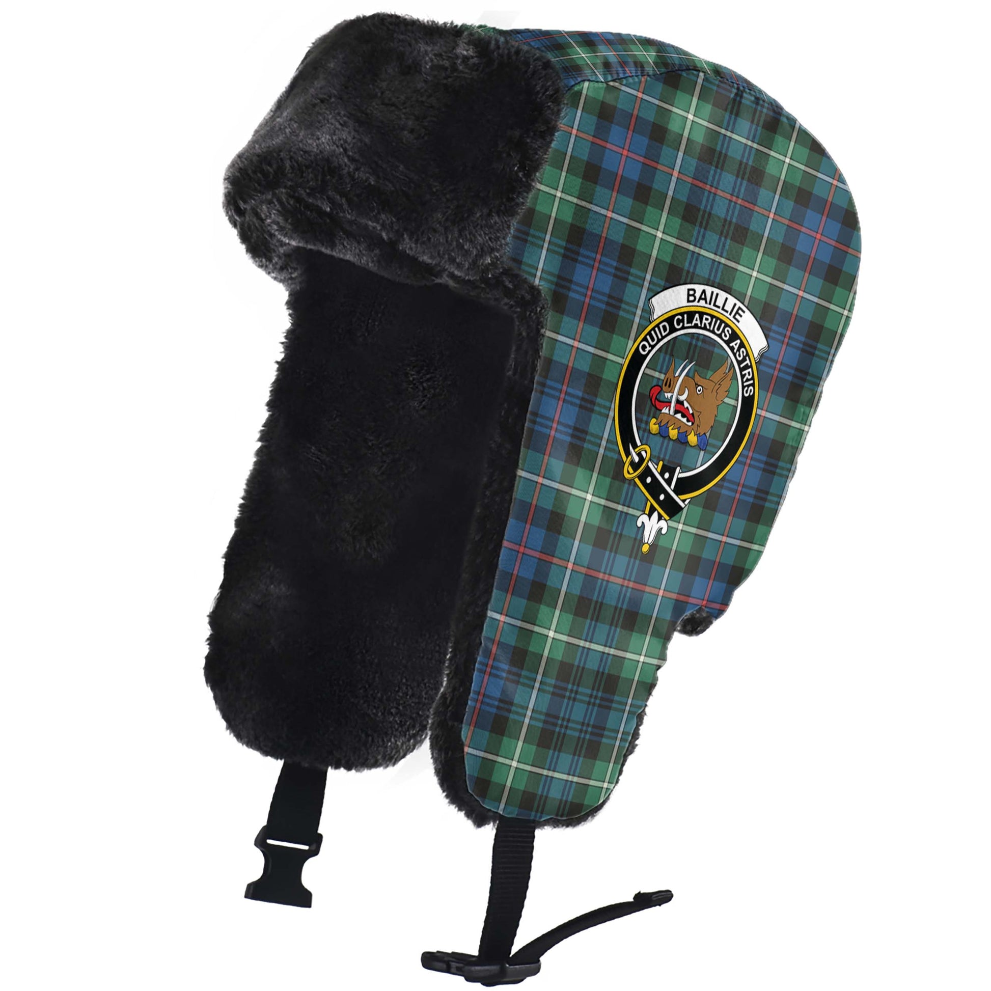 Baillie Ancient Tartan Winter Trapper Hat with Family Crest - Tartanvibesclothing