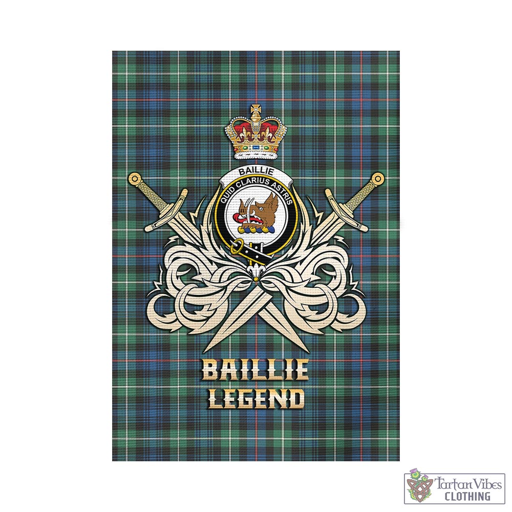 Tartan Vibes Clothing Baillie Ancient Tartan Flag with Clan Crest and the Golden Sword of Courageous Legacy