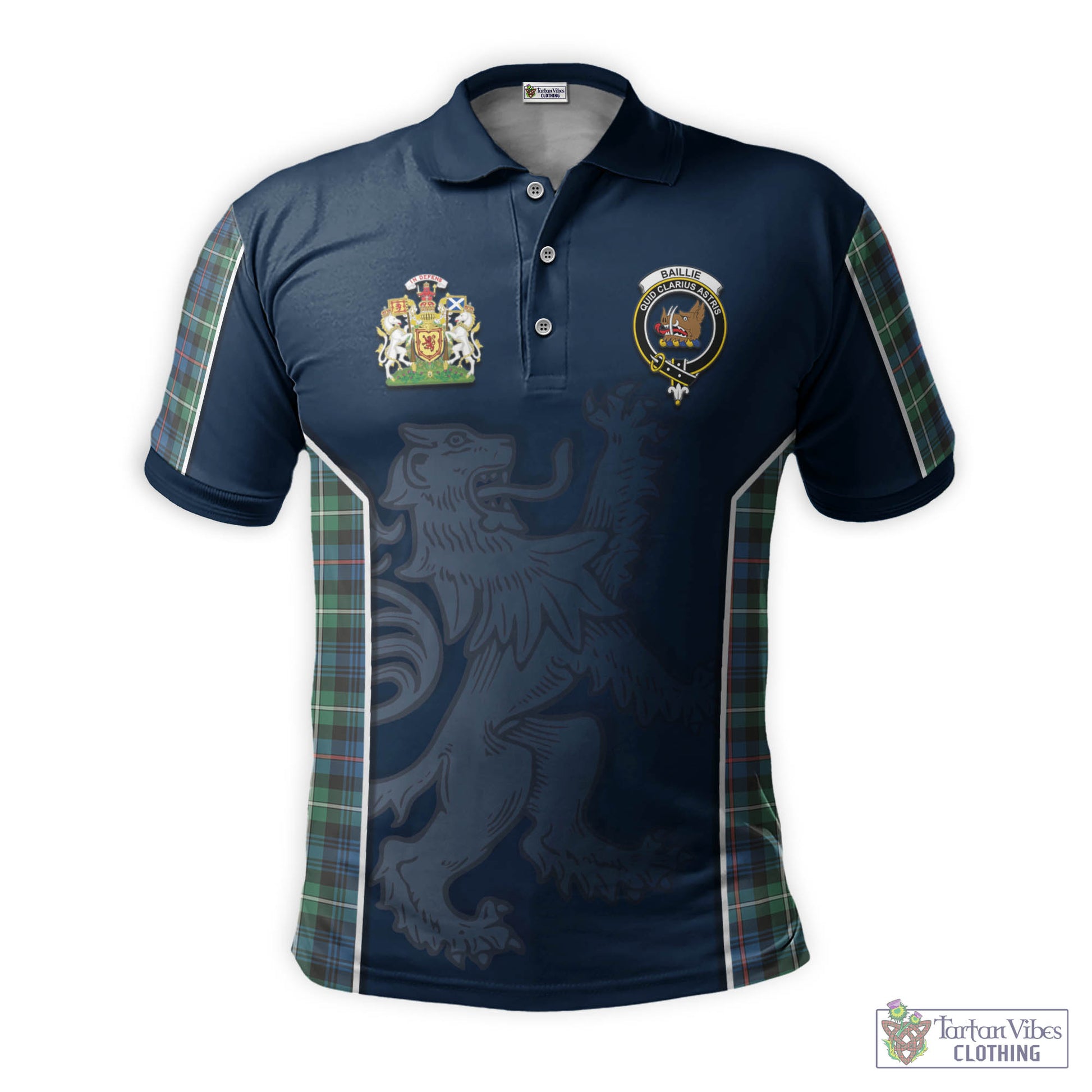 Tartan Vibes Clothing Baillie Ancient Tartan Men's Polo Shirt with Family Crest and Lion Rampant Vibes Sport Style