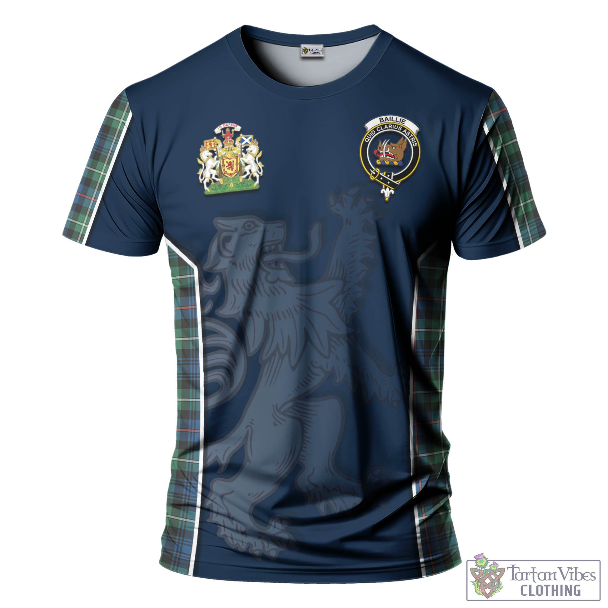 Tartan Vibes Clothing Baillie Ancient Tartan T-Shirt with Family Crest and Lion Rampant Vibes Sport Style