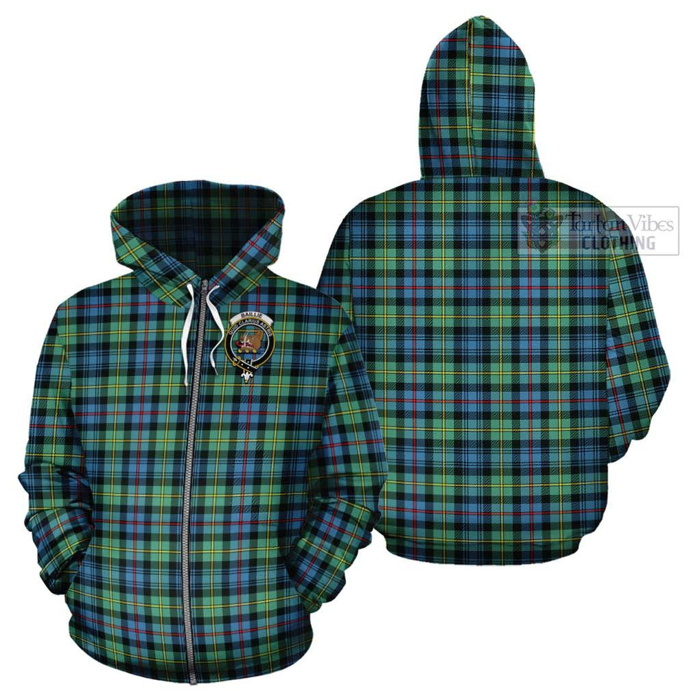 Baillie Ancient Tartan Cotton Hoodie with Family Crest Zip Hoodie - Tartan Vibes Clothing