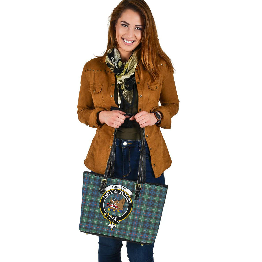 Baillie Ancient Tartan Leather Tote Bag with Family Crest - Tartanvibesclothing