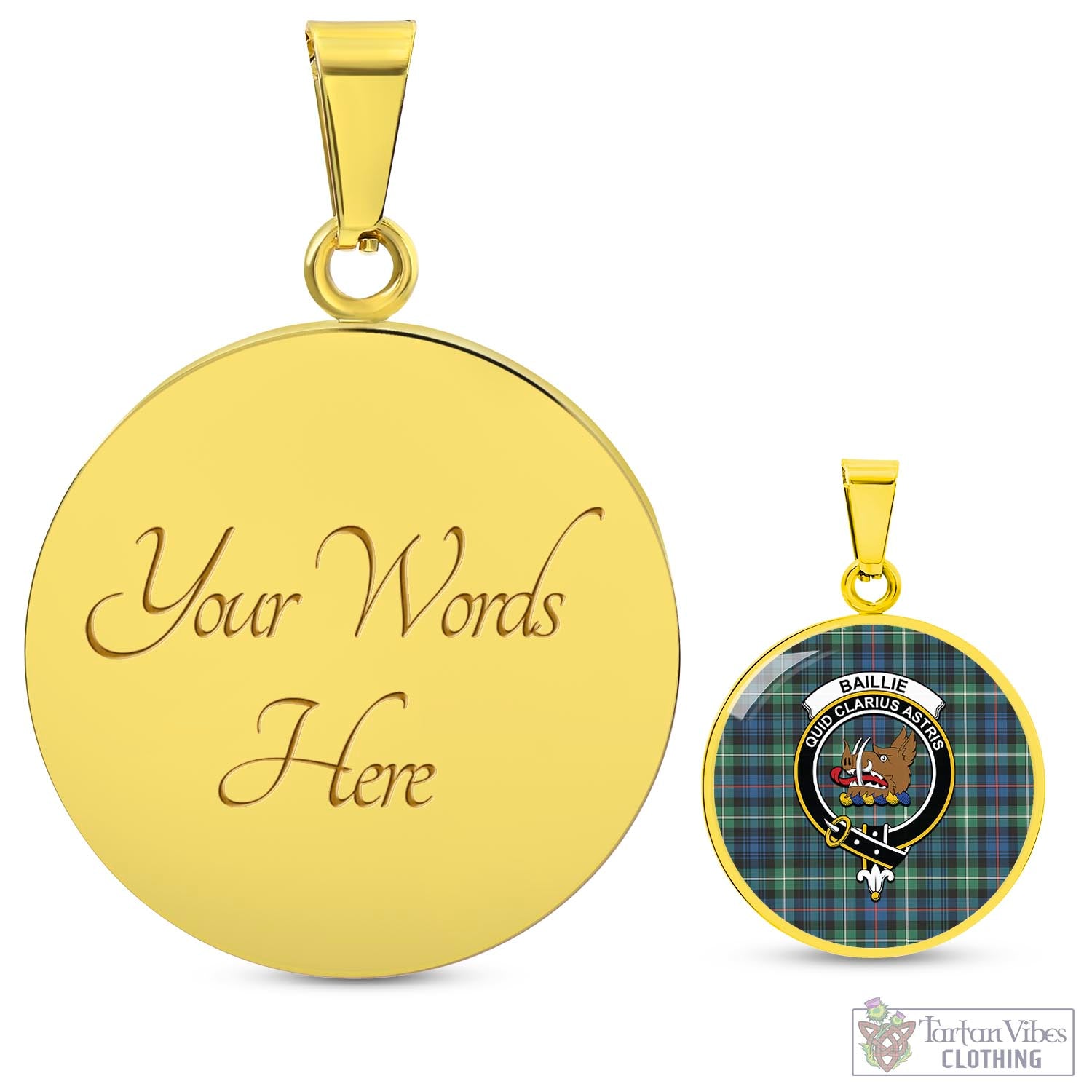 Tartan Vibes Clothing Baillie Ancient Tartan Circle Necklace with Family Crest