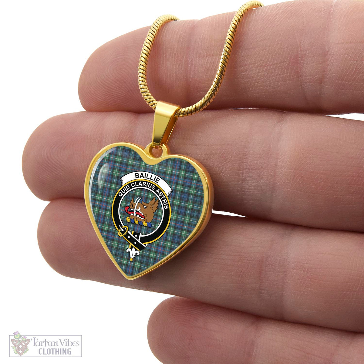 Baillie Ancient Tartan Heart Necklace with Family Crest - Tartan Vibes Clothing