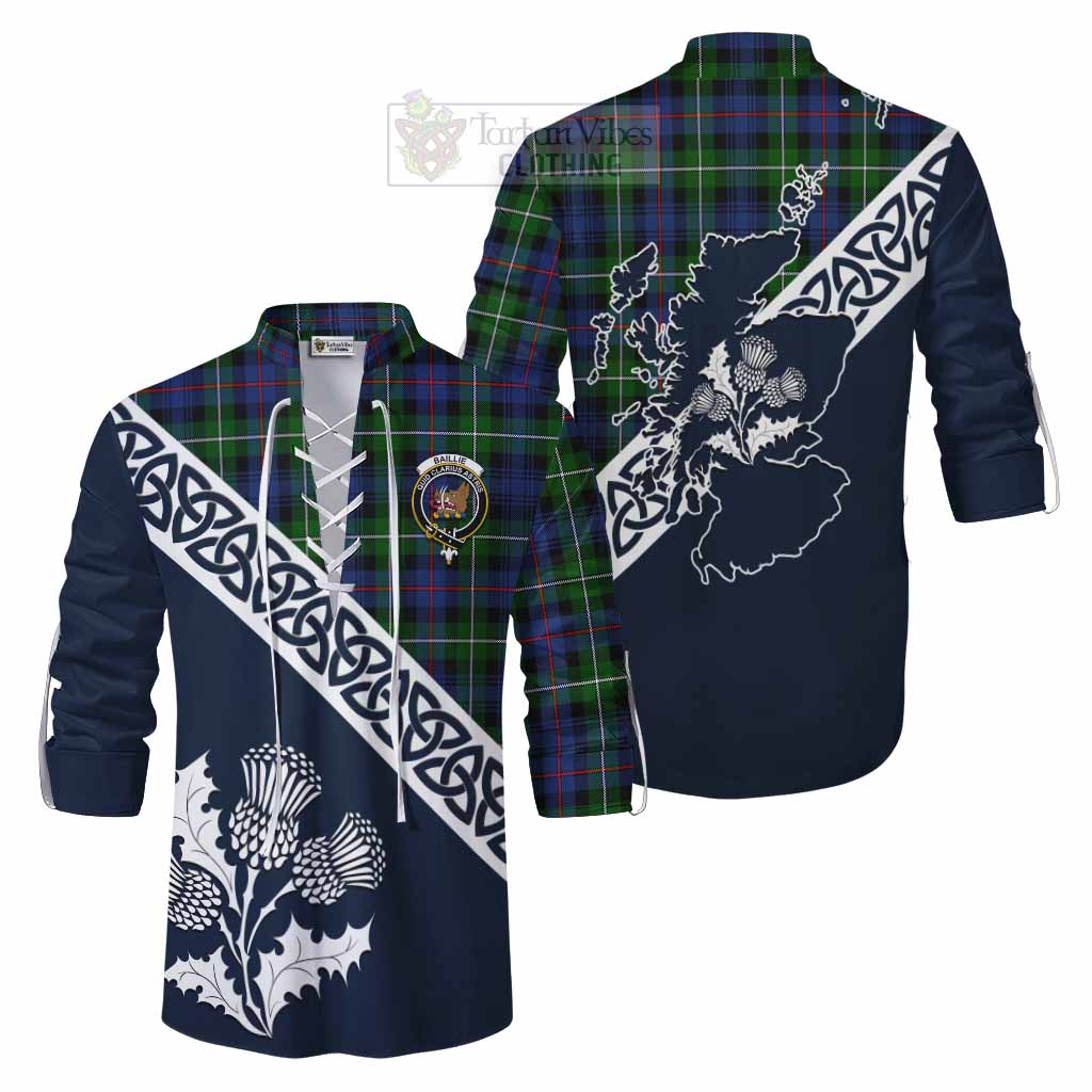 Baillie (Bailey) Tartan Ghillie Kilt Shirt Featuring Thistle and Scotland Map Men - Tartan Vibes Clothing