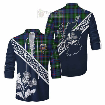 Baillie (Bailey) Tartan Ghillie Kilt Shirt Featuring Thistle and Scotland Map Men - Tartan Vibes Clothing