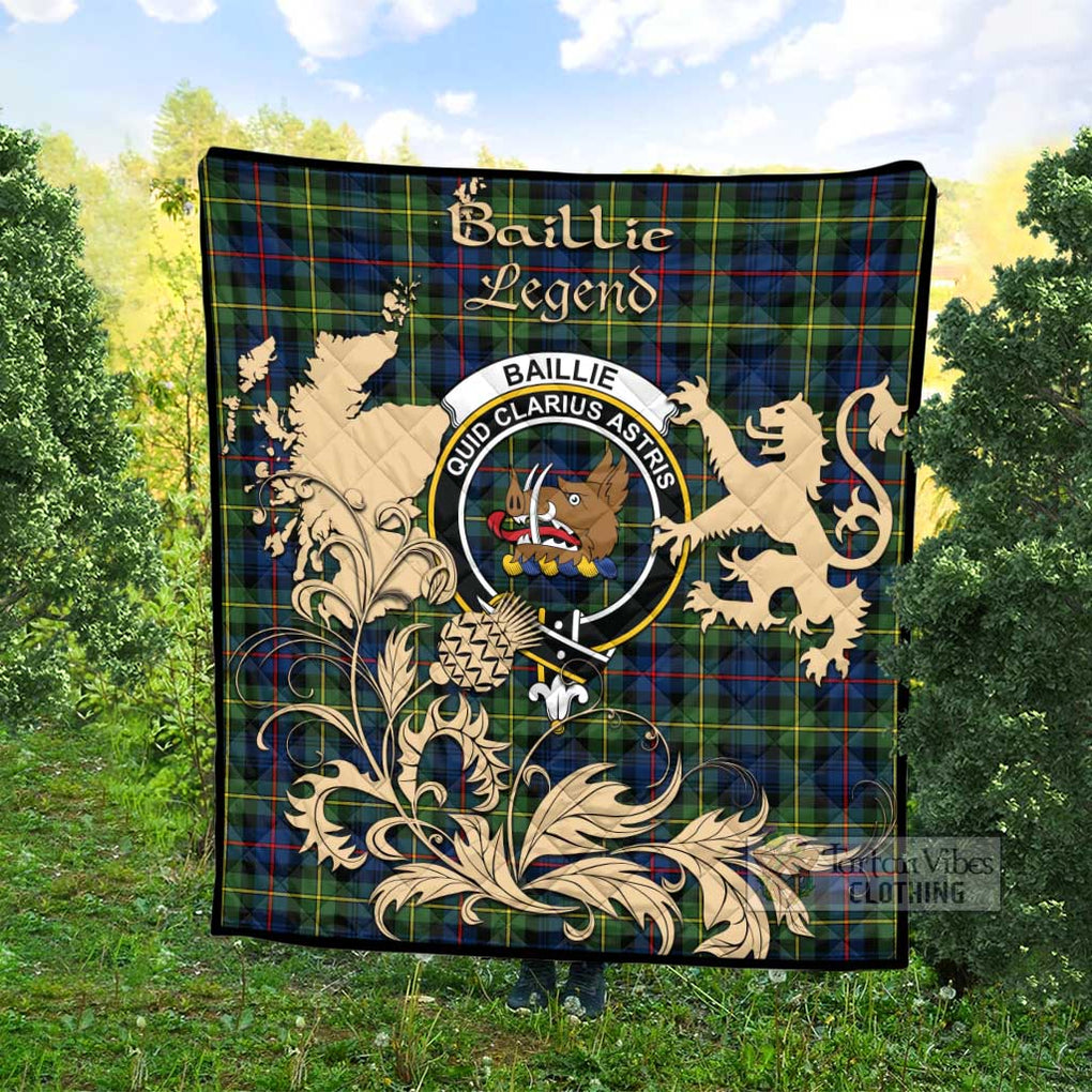 Tartan Vibes Clothing Baillie (Bailey) Tartan Quilt with Family Crest and Scottish Symbol Style