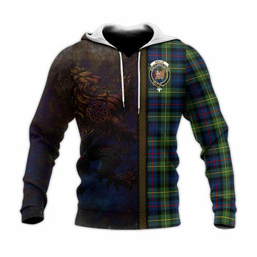 Baillie (Bailey) Tartan Family Crest Knitted Hoodie Alba Gu Brath Be Brave Lion Ancient Style Unisex Knitted Pullover Hoodie - Tartan Vibes Clothing