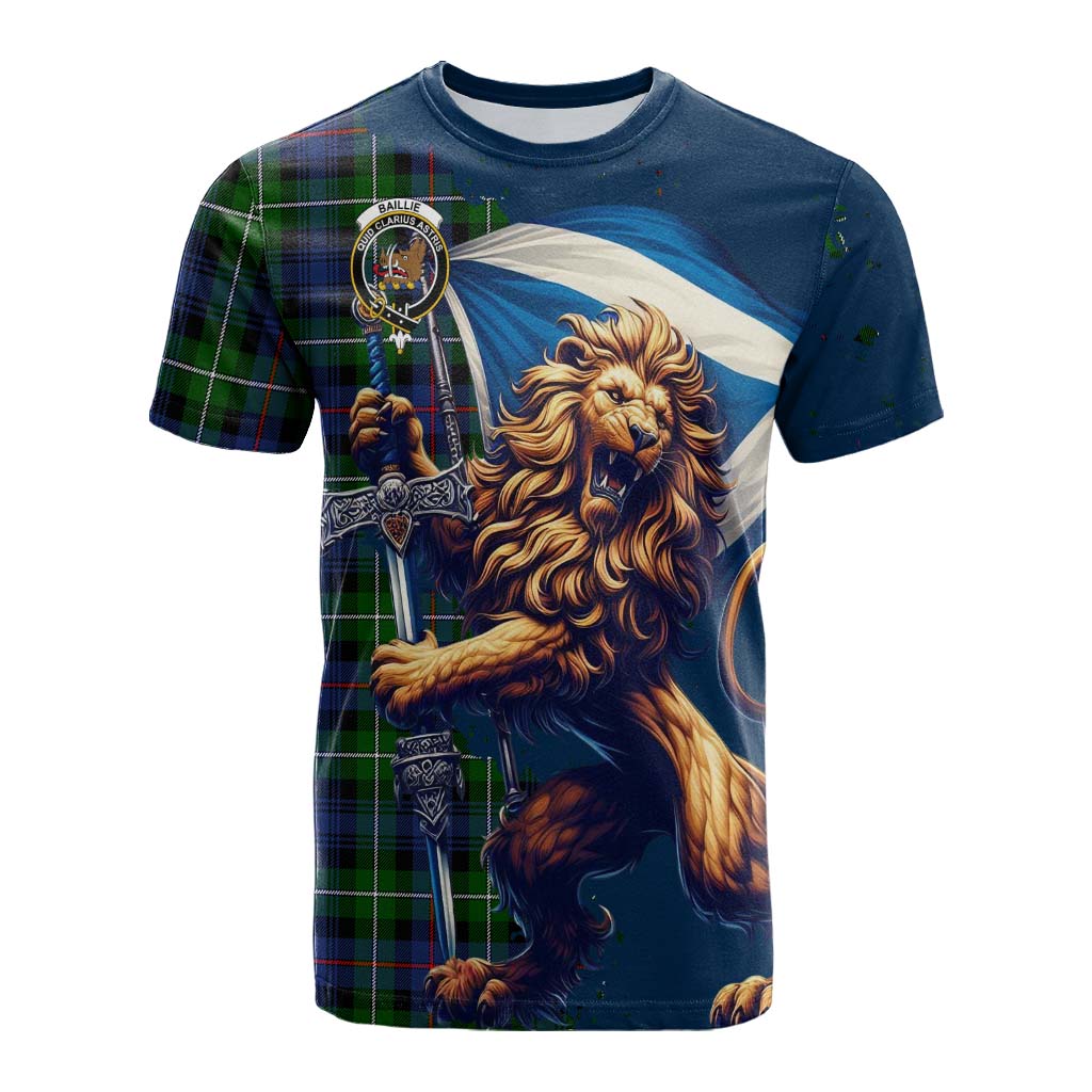 Tartan Vibes Clothing Baillie (Bailey) Tartan Family Crest Cotton T-shirt with Scottish Majestic Lion