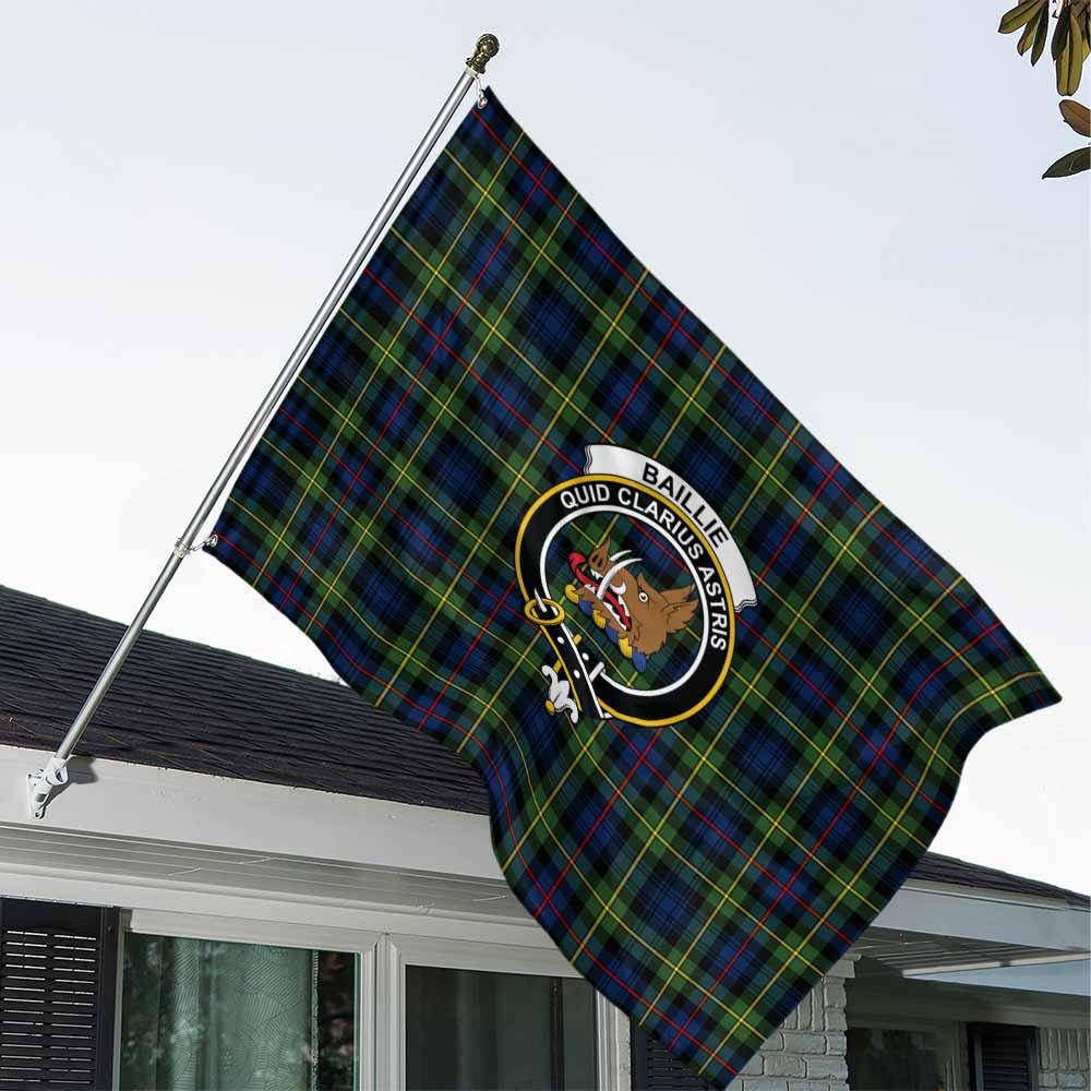 Tartan Vibes Clothing Baillie (Bailey) Tartan House Flag with Family Crest