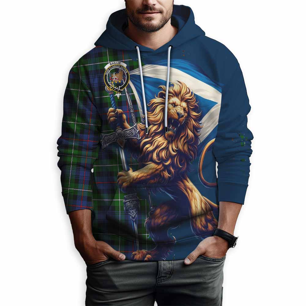 Tartan Vibes Clothing Baillie (Bailey) Tartan Family Crest Hoodie with Scottish Majestic Lion