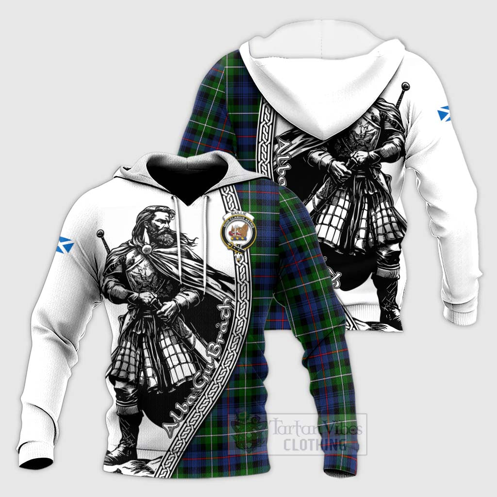 Tartan Vibes Clothing Baillie (Bailey) Tartan Clan Crest Knitted Hoodie with Highlander Warrior Celtic Style