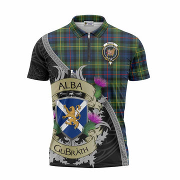Baillie (Bailey) Tartan Family Crest Zipper Polo Shirt Lion Rampant Royal Thistle Shield Celtic Inspired Unisex - Tartan Vibes Clothing