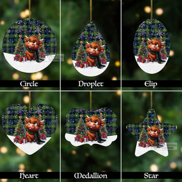 Baillie (Bailey) Tartan Christmas Aluminium Ornament with Adorable Highland Coo