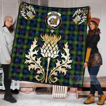 Baillie (Bailey) Tartan Quilt with Family Crest and Golden Thistle Style