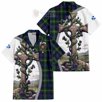 Baillie (Bailey) Tartan Hawaiian Shirt with Family Crest and St. Andrew's Cross Accented by Thistle Vines Kid - Tartan Vibes Clothing