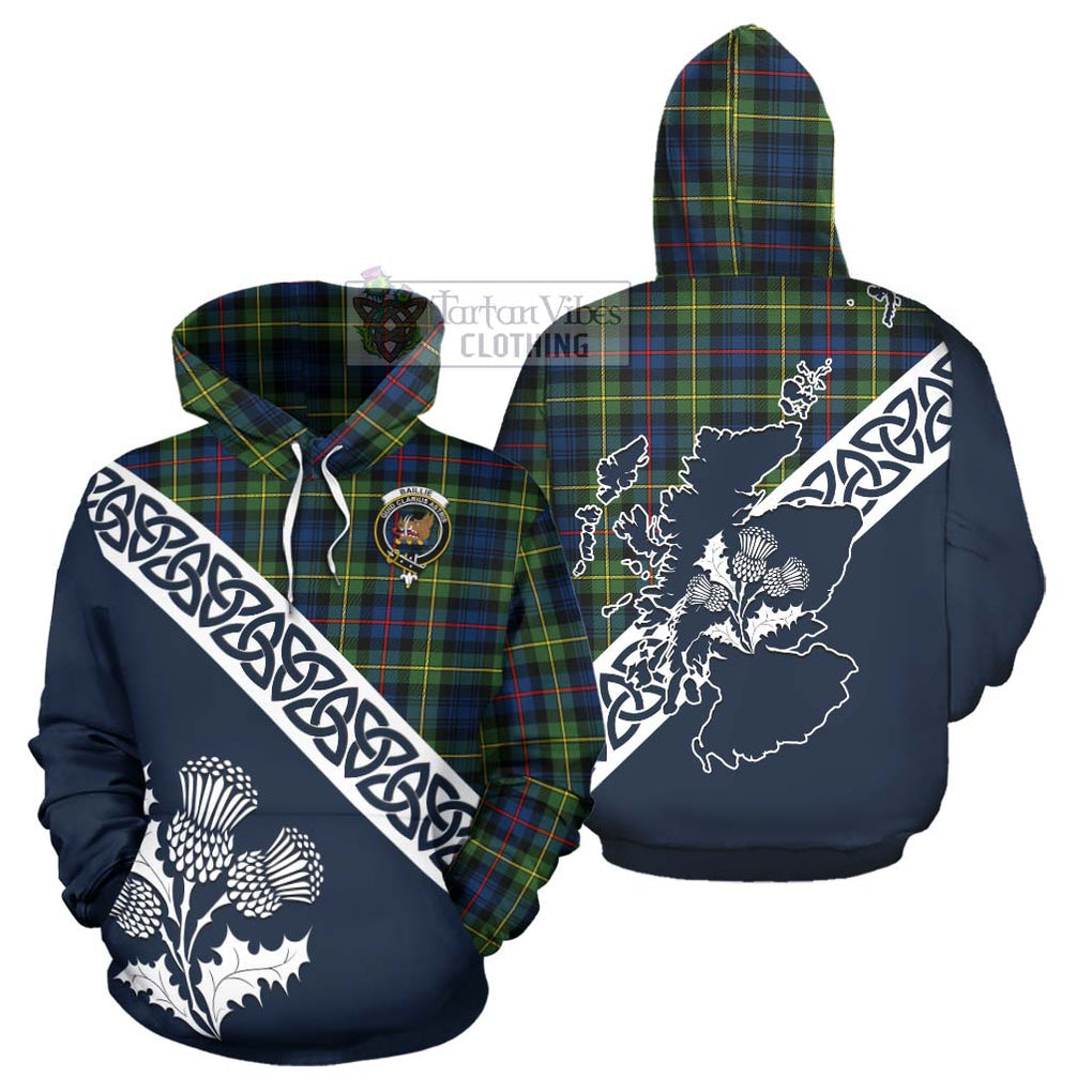 Tartan Vibes Clothing Baillie (Bailey) Tartan Hoodie Featuring Thistle and Scotland Map