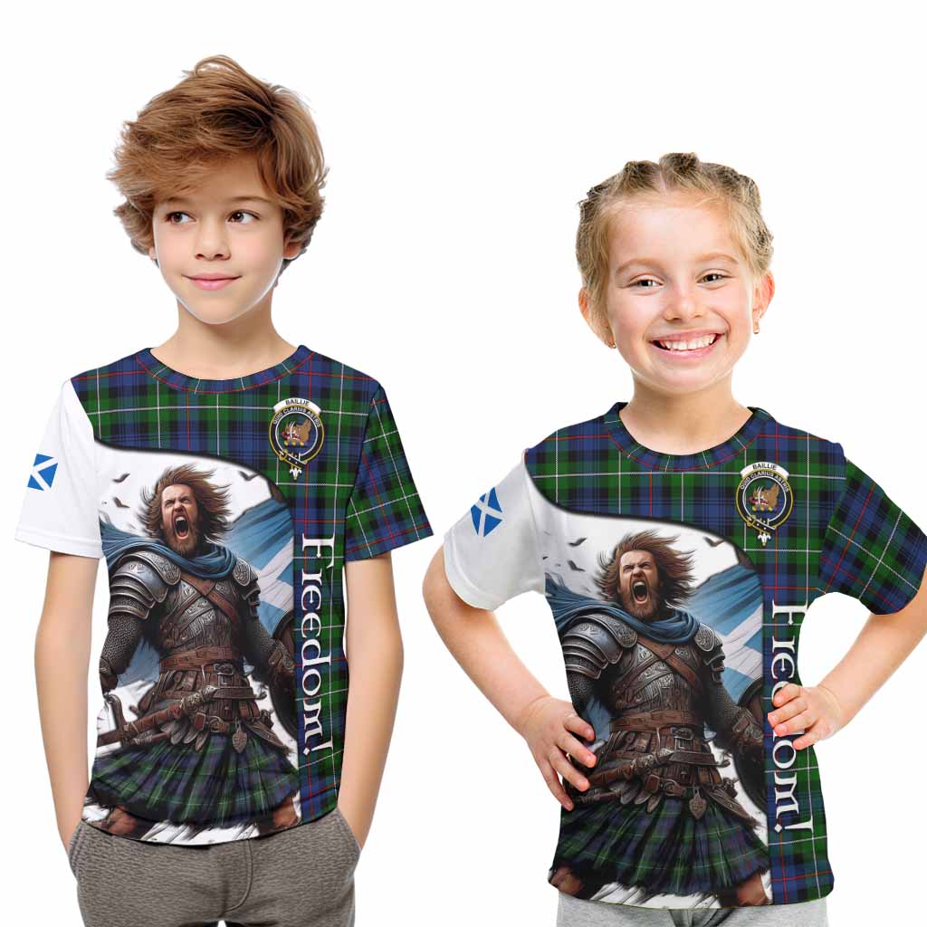 Tartan Vibes Clothing Baillie (Bailey) Crest Tartan Kid T-Shirt Inspired by the Freedom of Scottish Warrior