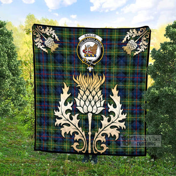 Baillie (Bailey) Tartan Quilt with Family Crest and Golden Thistle Style