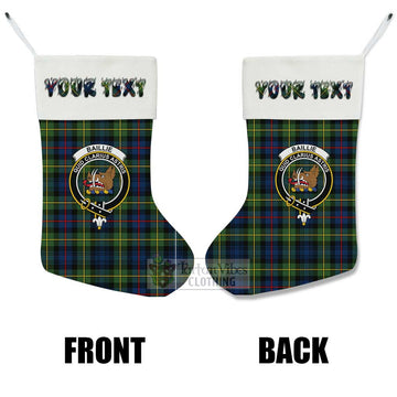 Baillie (Bailey) Tartan Family Crest Christmas Stocking with Personalized Text