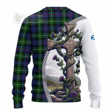Baillie (Bailey) Tartan Knitted Sweater with Family Crest and St. Andrew's Cross Accented by Thistle Vines - Tartan Vibes Clothing
