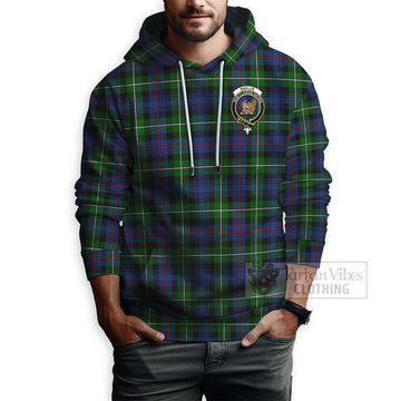 Baillie (Bailey) Tartan Hoodie with Family Crest and Bearded Skull Holding Bottles of Whiskey