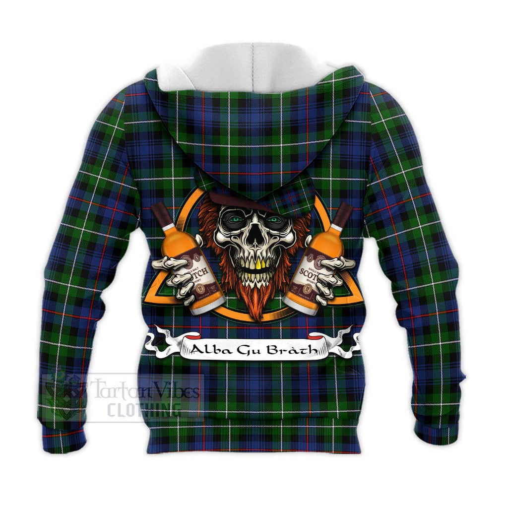 Tartan Vibes Clothing Baillie (Bailey) Tartan Knitted Hoodie with Family Crest and Bearded Skull Holding Bottles of Whiskey